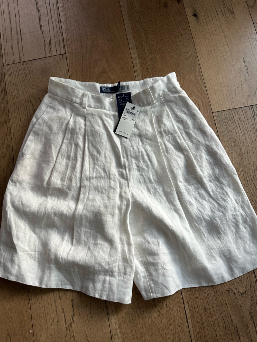 Polo Ralph Lauren pleated white linen shorts